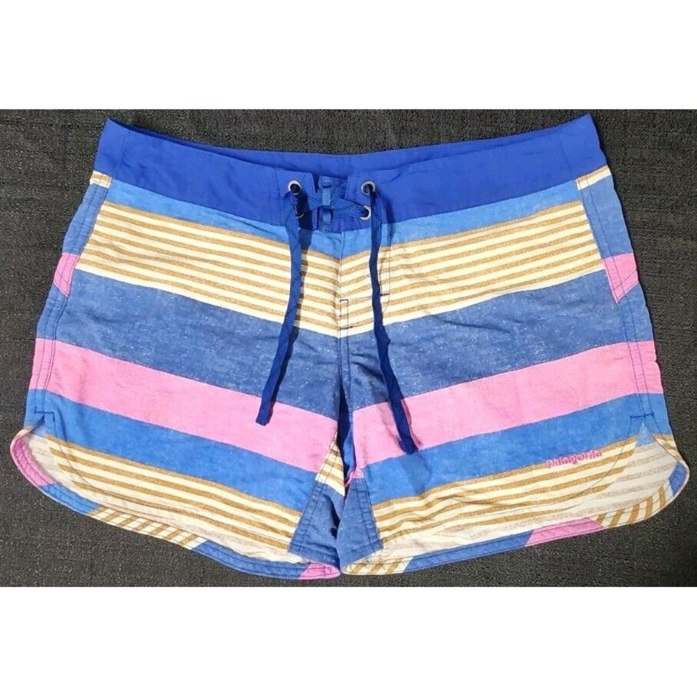 NWOT Womens Patagonia 4" Wavefarer‎ Board Shorts Fitz Stripe Pink/Navy Sz 4